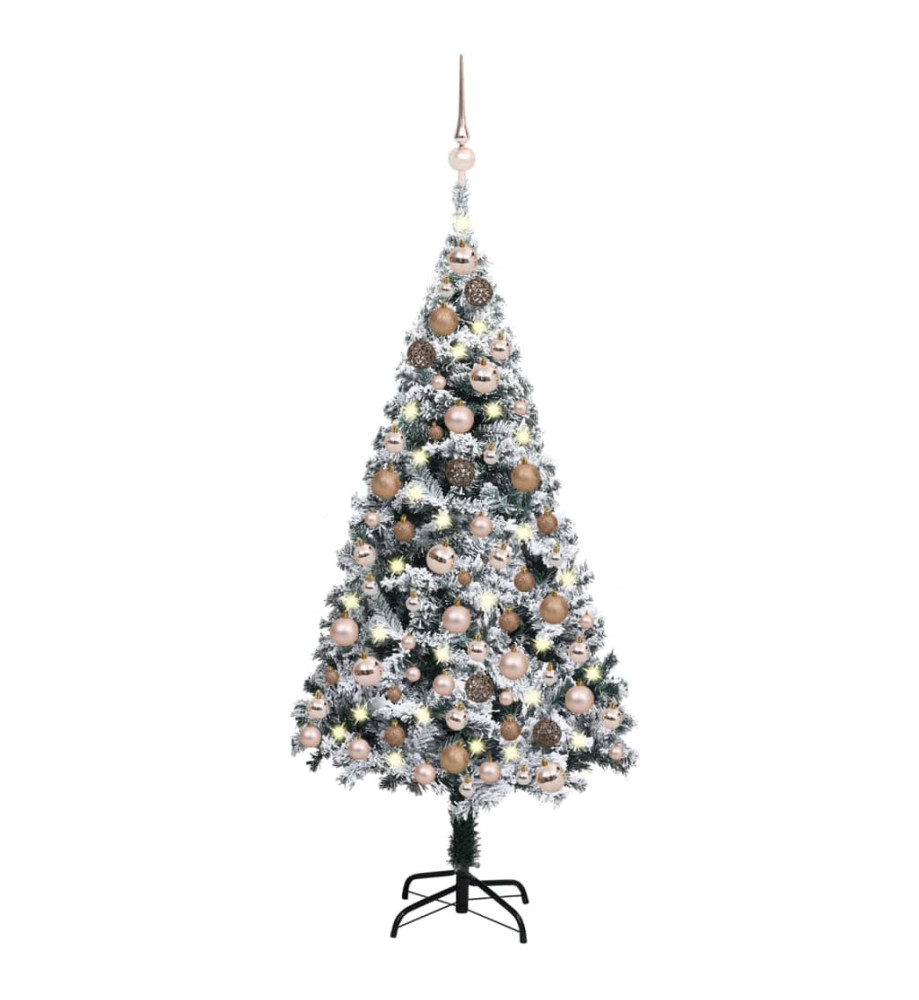 Arbre de Noël artificiel pré-éclairé et boules vert 150 cm PVC