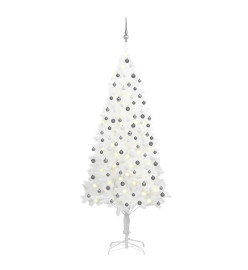 Arbre de Noël artificiel pré-éclairé et boules blanc 210 cm