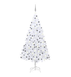 Arbre de Noël artificiel pré-éclairé et boules blanc 210 cm PVC