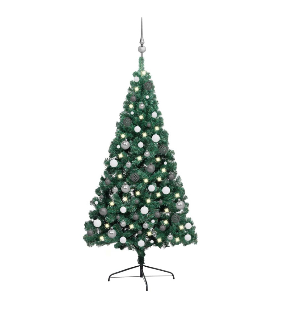 Demi-arbre de Noël artificiel pré-éclairé et boules vert 240 cm