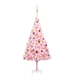 Arbre de Noël artificiel pré-éclairé et boules rose 240 cm PVC