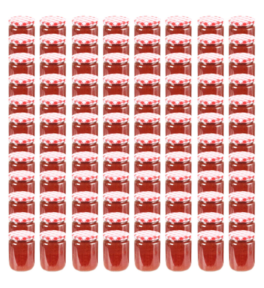 Pots à confiture Couvercle blanc et rouge 96 pcs Verre 230 ml