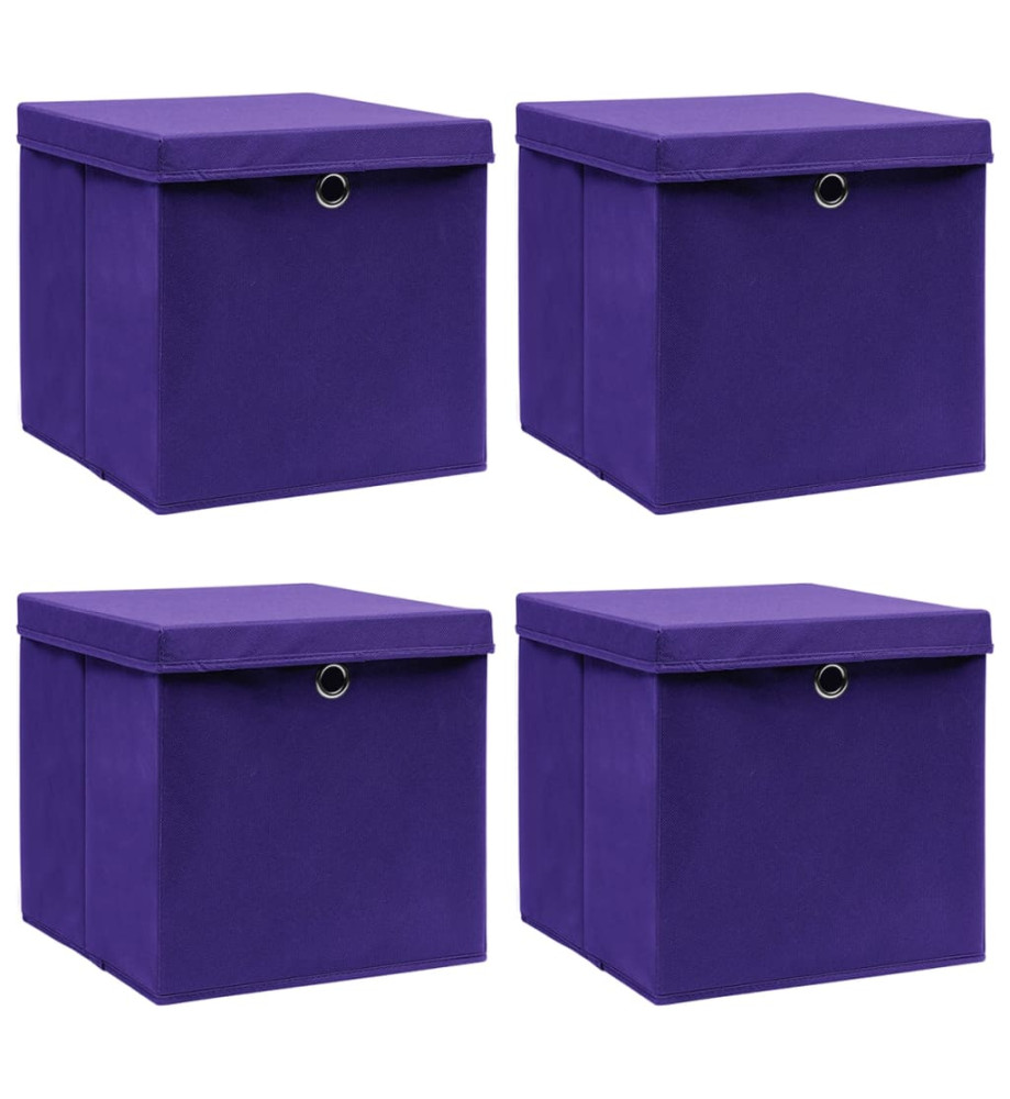 Boîtes de rangement avec couvercles 4 pcs 28x28x28 cm Violet