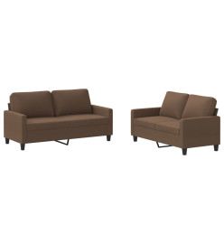 Ensemble de canapés 2 pcs avec coussins Marron Tissu