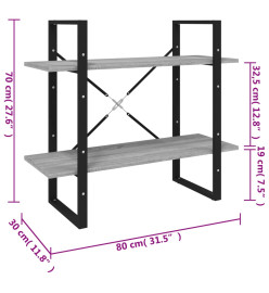 Bibliothèque 2 niveaux Sonoma gris 80x30x70cm Bois d'ingénierie