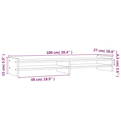 Support de moniteur Noir 100x27x15 cm Bois de pin solide