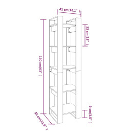 Bibliothèque/Séparateur de pièce Gris 41x35x160 cm Pin solide