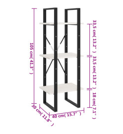 Bibliothèque à 3 niveaux Blanc 40x30x105 cm Bois de pin massif