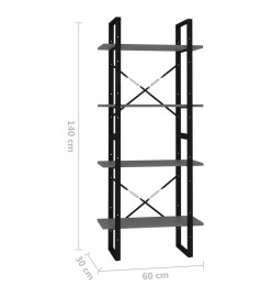 Bibliothèque à 4 niveaux Gris 60x30x140 cm Aggloméré
