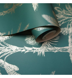 DUTCH WALLCOVERINGS Papier peint Arbres Bleu sarcelle et argenté