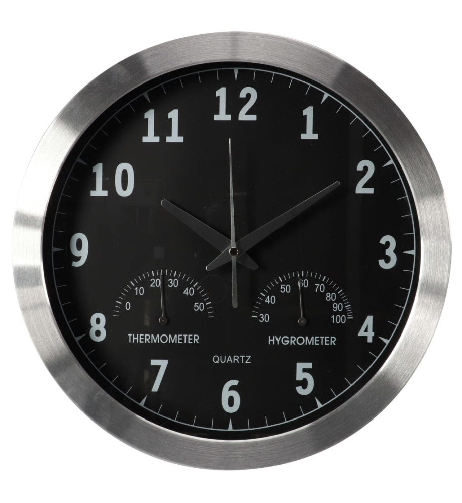 Perel Horloge murale 35,5 cm Noir et argenté