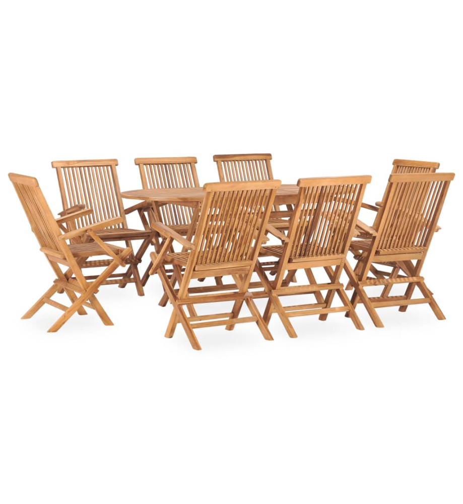 Mobilier à dîner d'extérieur pliable 9 pcs Bois solide de teck