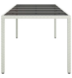 Table de jardin blanc 250x100x75 cm résine tressée verre trempé