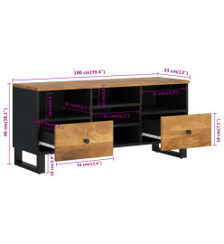 Meuble TV 100x33x46 cm bois de manguier et d'ingénierie