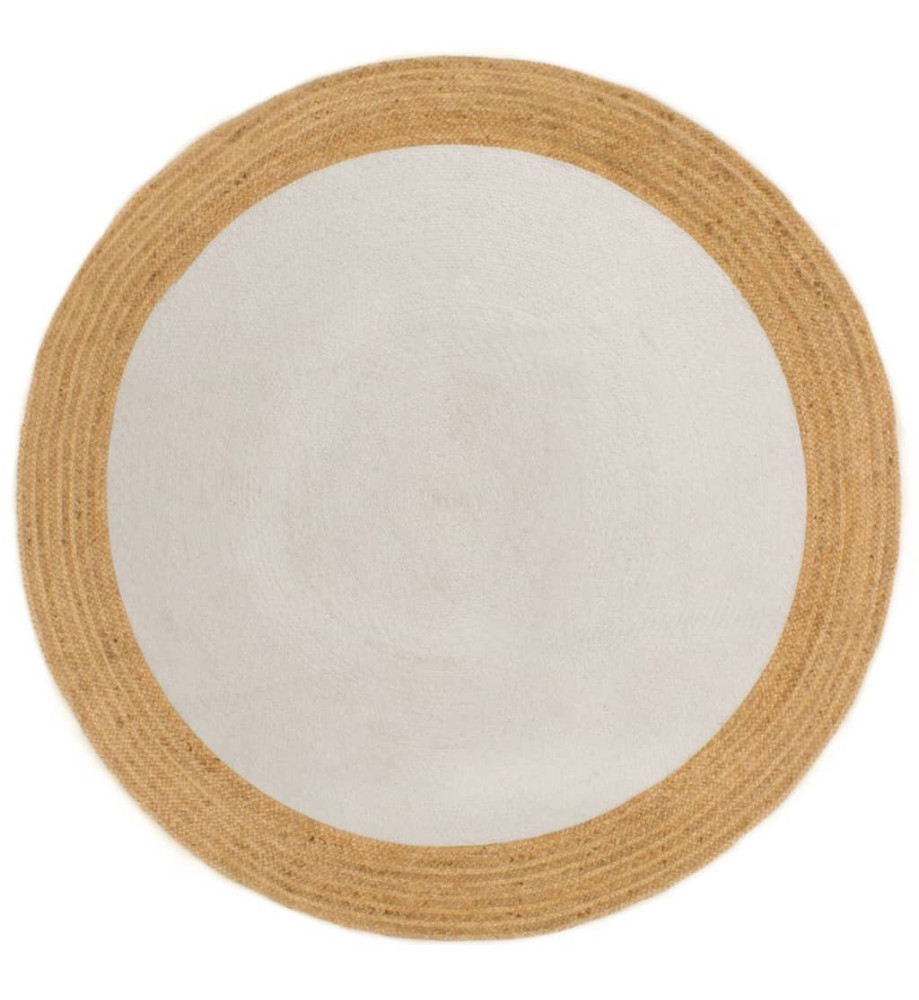 Tapis tressé Blanc et naturel 150 cm Jute et coton Rond