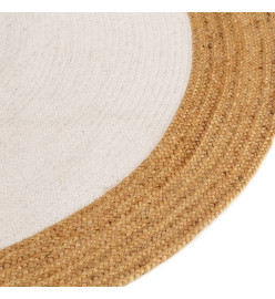 Tapis tressé Blanc et naturel 150 cm Jute et coton Rond