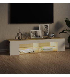 Meuble TV avec lumières LED blanc et chêne sonoma 135x39x30 cm