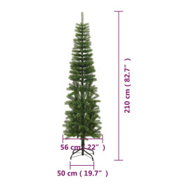 Sapin de Noël artificiel mince avec support 210 cm PE