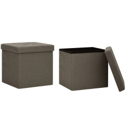 Tabourets de rangement pliables lot de 2 marron faux lin