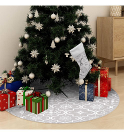 Jupe de sapin de Noël de luxe avec chaussette Blanc 122cm Tissu