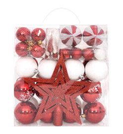 Ensemble de boules de Noël 64 pcs Rouge et blanc