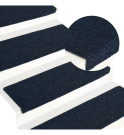 Tapis d'escalier 15 pcs Tissu aiguilleté 65x21x4 cm Bleu