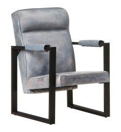 Fauteuil 60x75x90 cm Gris Cuir de chèvre véritable