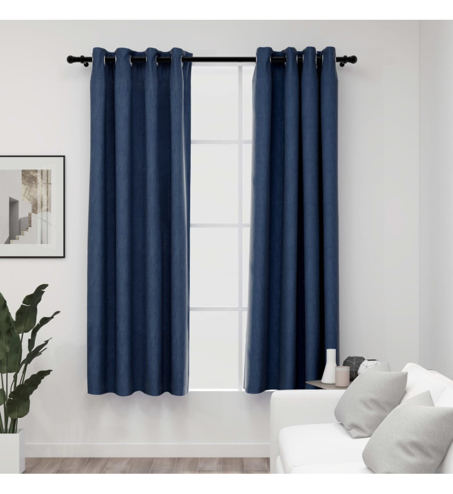 Rideaux occultants Aspect lin avec œillets 2 pcs Bleu 140x175cm