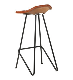 Tabourets de bar lot de 2 marron cuir véritable