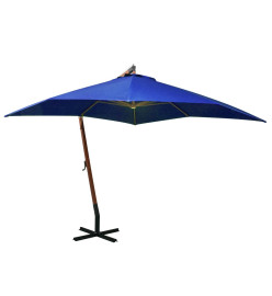 Parasol suspendu avec mât Bleu azuré 3x3 m Bois de sapin massif