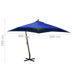 Parasol suspendu avec mât Bleu azuré 3x3 m Bois de sapin massif