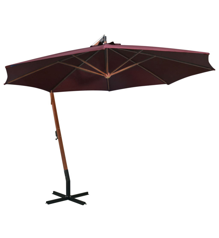 Parasol suspendu avec mât Rouge bordeaux 3,5x2,9m Bois de sapin