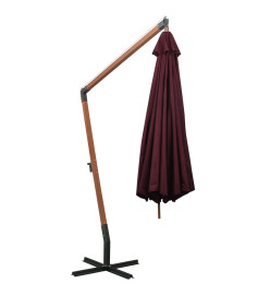 Parasol suspendu avec mât Rouge bordeaux 3,5x2,9m Bois de sapin