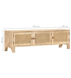 Meuble TV 140x30x40 cm Bois de manguier et canne naturelle