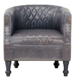 Fauteuil tube Gris 62x58x65 cm Cuir véritable