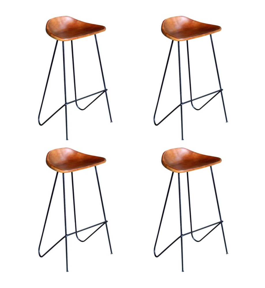 Chaises de bar lot de 4 marron cuir véritable