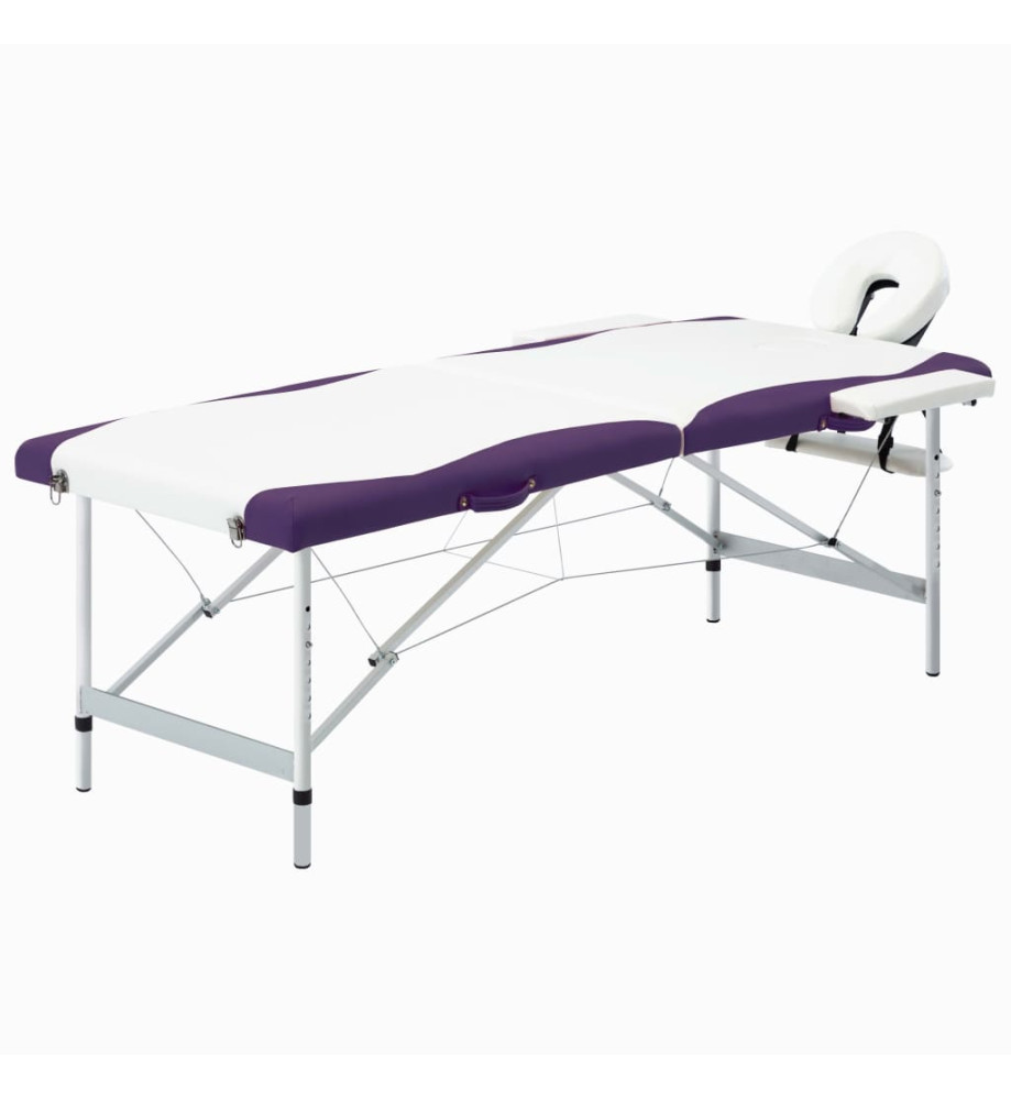 Table de massage pliable 2 zones Aluminium Blanc et violet