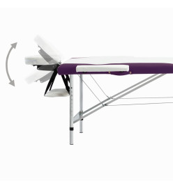 Table de massage pliable 2 zones Aluminium Blanc et violet