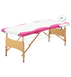 Table de massage pliable 2 zones Bois Blanc et rose