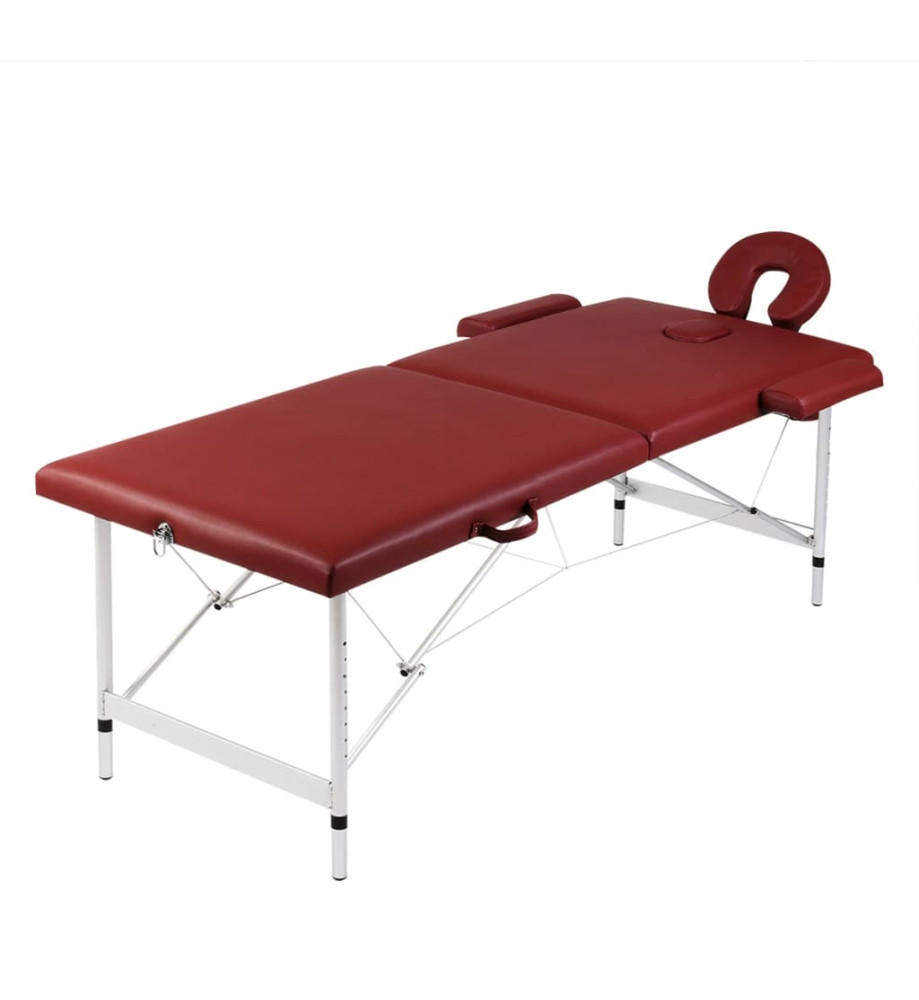 Table pliable de massage Rouge 2 zones avec cadre en aluminium