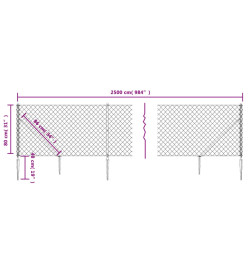 Clôture à mailles losangées avec ancrage anthracite 0,8x25 m