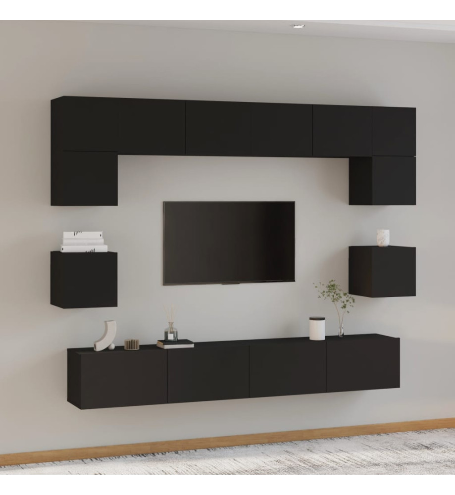 Ensemble de meubles TV 8 pcs Noir Bois d'ingénierie