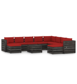 Salon de jardin 11 pcs avec coussins Bois imprégné de gris