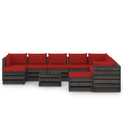 Salon de jardin 11 pcs avec coussins Bois imprégné de gris