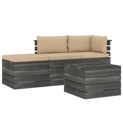 Salon palette de jardin 4 pcs avec coussins Bois de pin massif