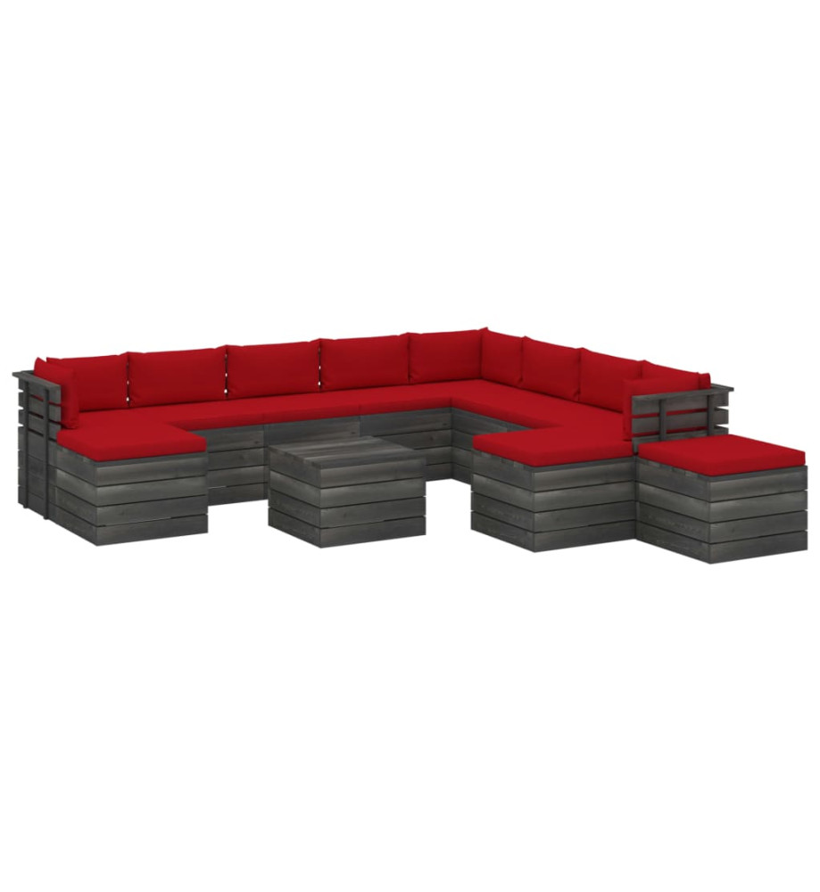 Salon de jardin palette 12 pcs avec coussins Bois de pin massif Salon de jardin palette 12 pcs avec coussins Bois de pin massif
