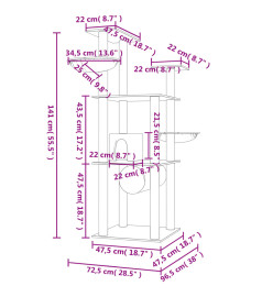 Arbre à chat avec griffoirs en sisal crème 141 cm