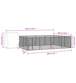 Chenil d'extérieur pour chiens avec toit argenté 10x6x2,5 m