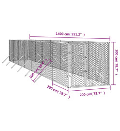 Chenil d'extérieur pour chiens argenté 2x14x2 m acier galvanisé