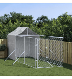 Chenil d'extérieur pour chiens avec toit argenté 2x6x2,5 m